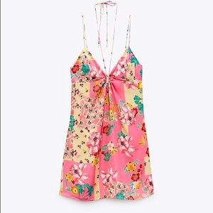 Satin printed strapped dress Zara mini